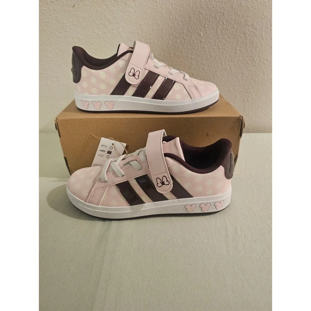 Adidas Size 3 Grand Court Minnie Mouse Pink Polka Dot Sneakers